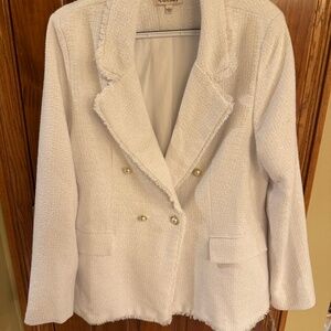 Double breadted white textured  blazer Nanette Lepore